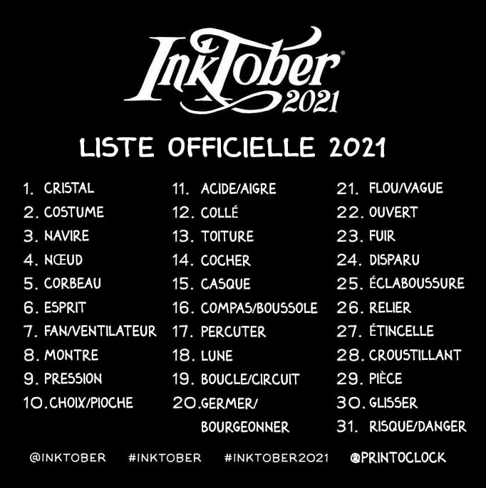 inktober2021 - liste officielle des thèmes en français