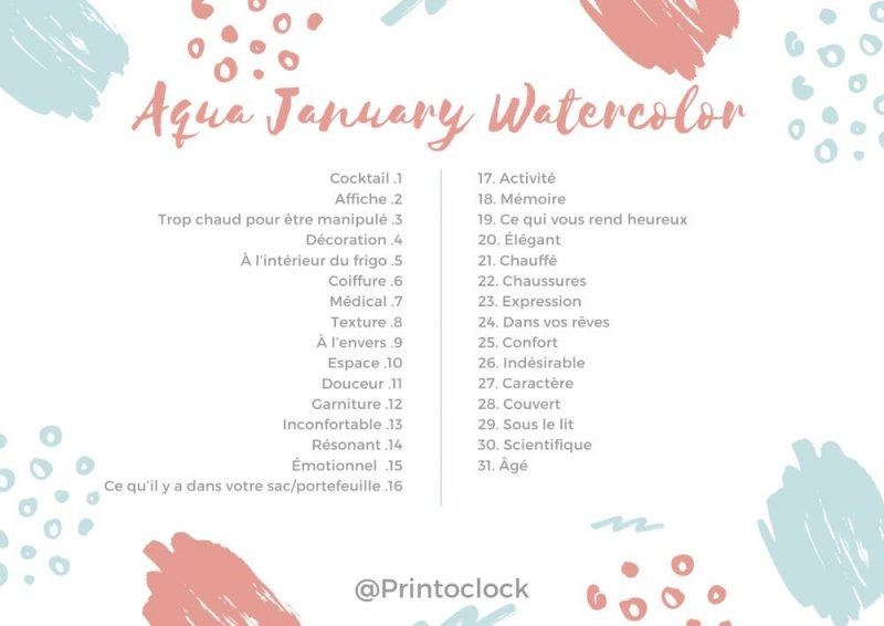 aqua january watercolor liste themes francais