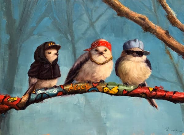 oiseaux foret peinture