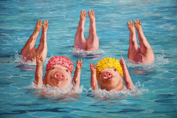 peinture cochon natation 600x400