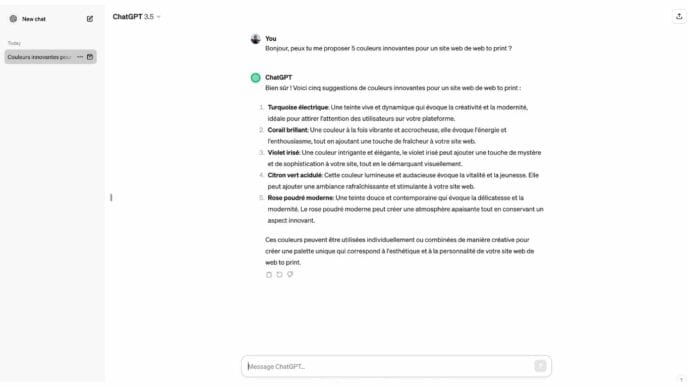 Conversation avec ChatGPT pour créer une charte graphique