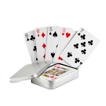 Cartes à jouer 54 cartes boîte étain argent