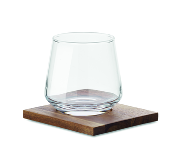 Set de verres à whisky avec sous-verre en bois d'acacia 200 ml
