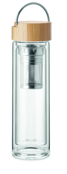 Bouteille en verre double paroi 400 ml avec couvercle bambou et infuseur