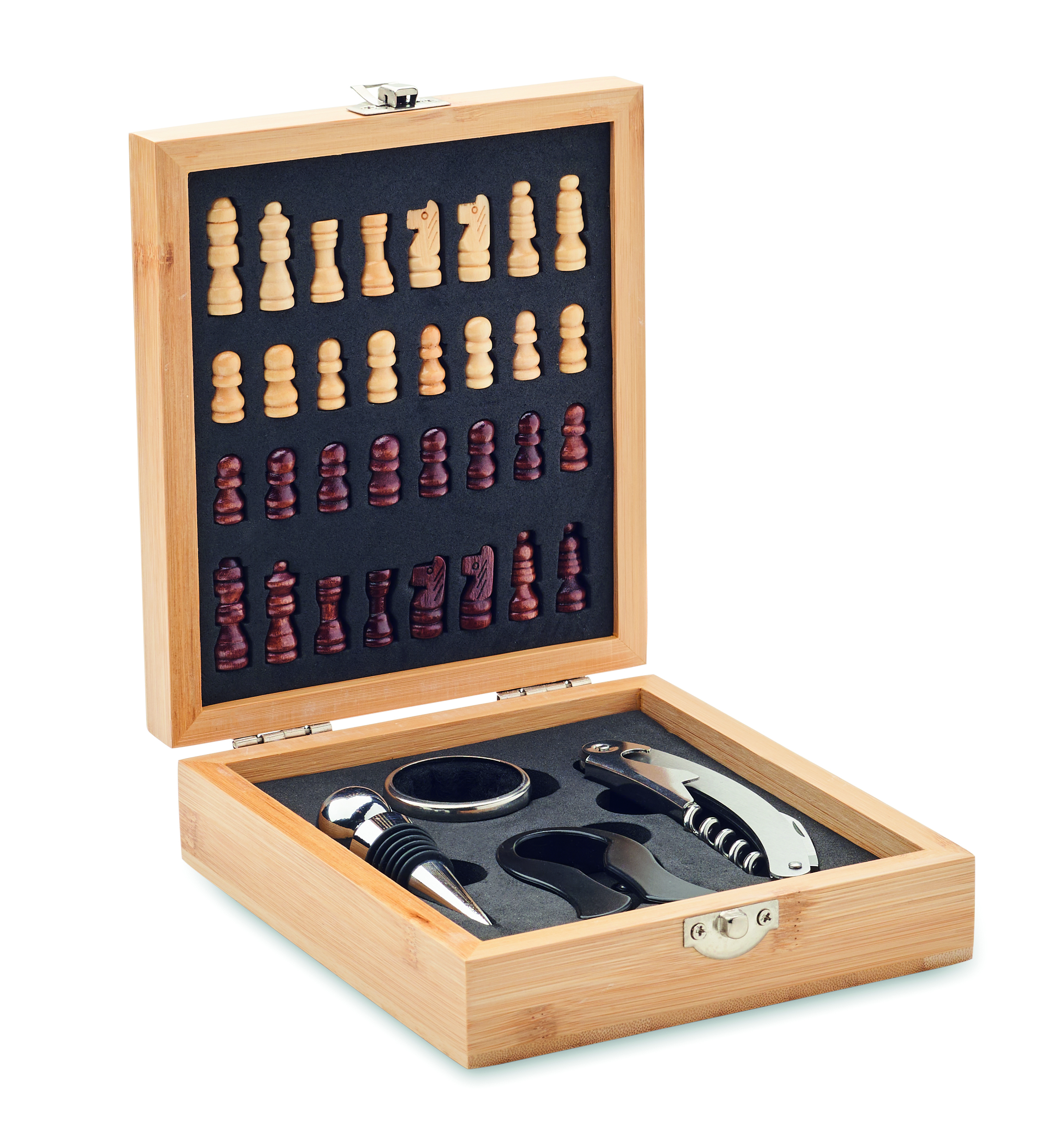 Set à vin bambou avec jeu d'échecs