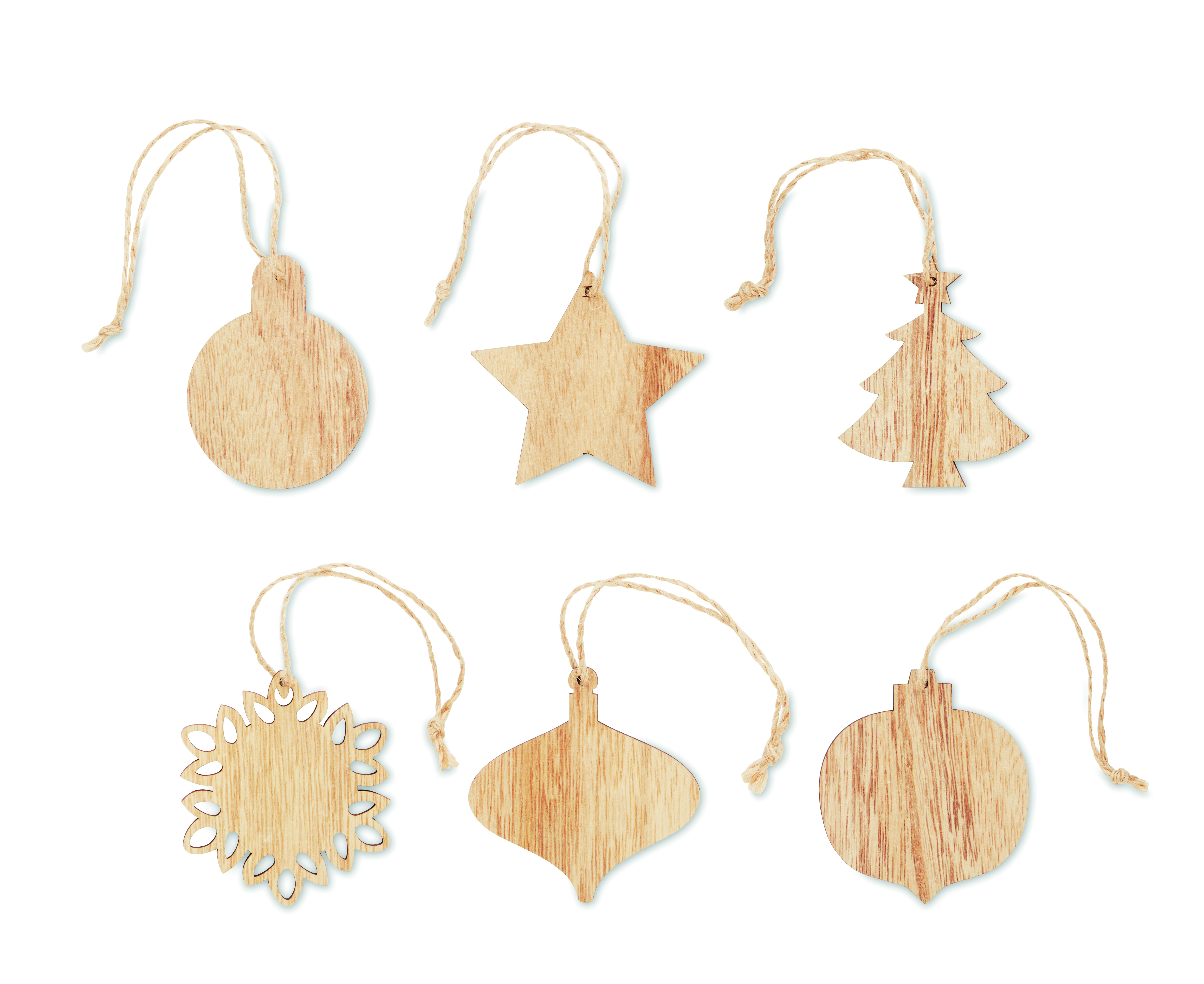 Décorations de Noël en bois de hêtre (lot de 6)
