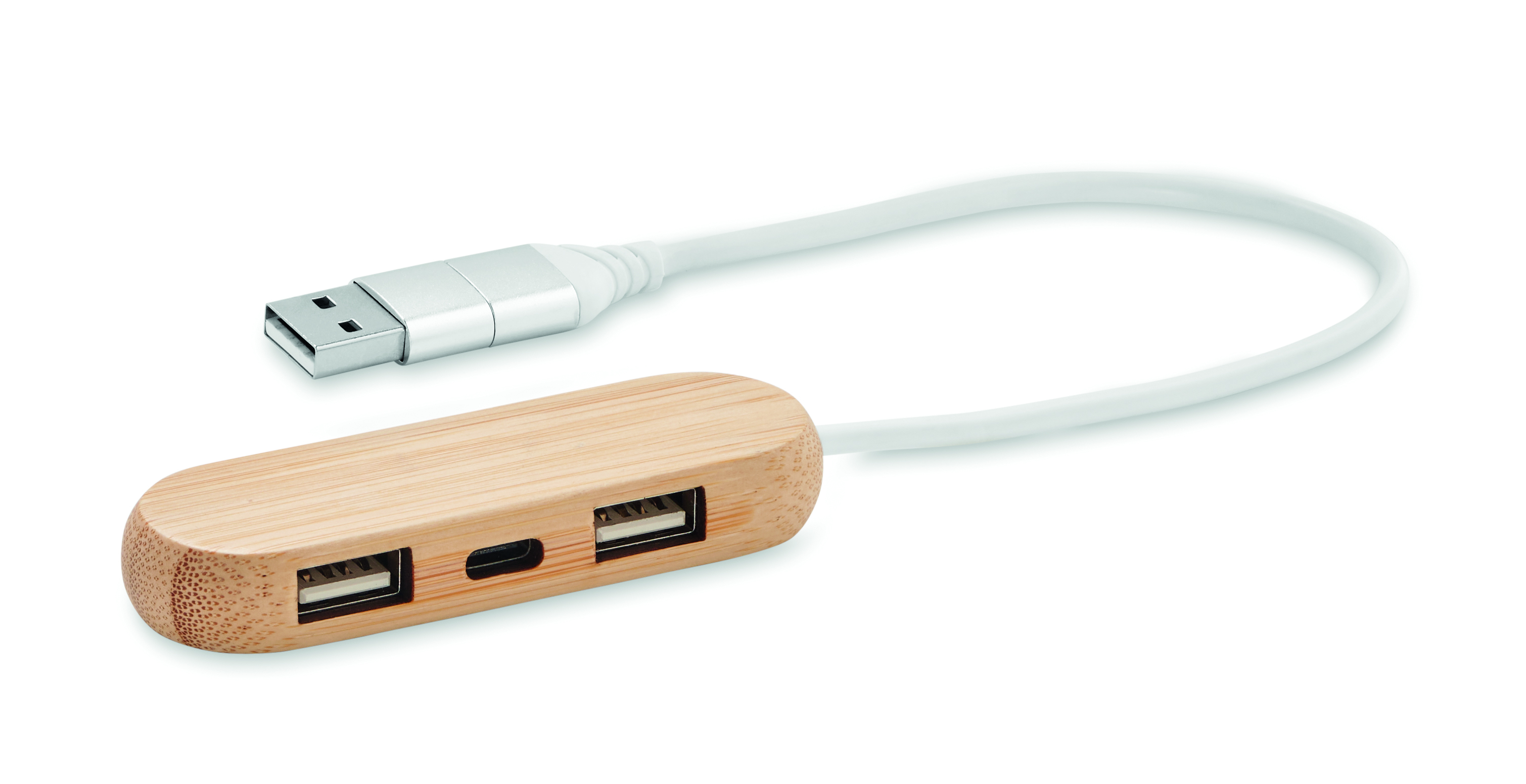 Hub USB 2.0 3 ports câble 2 en 1 bambou