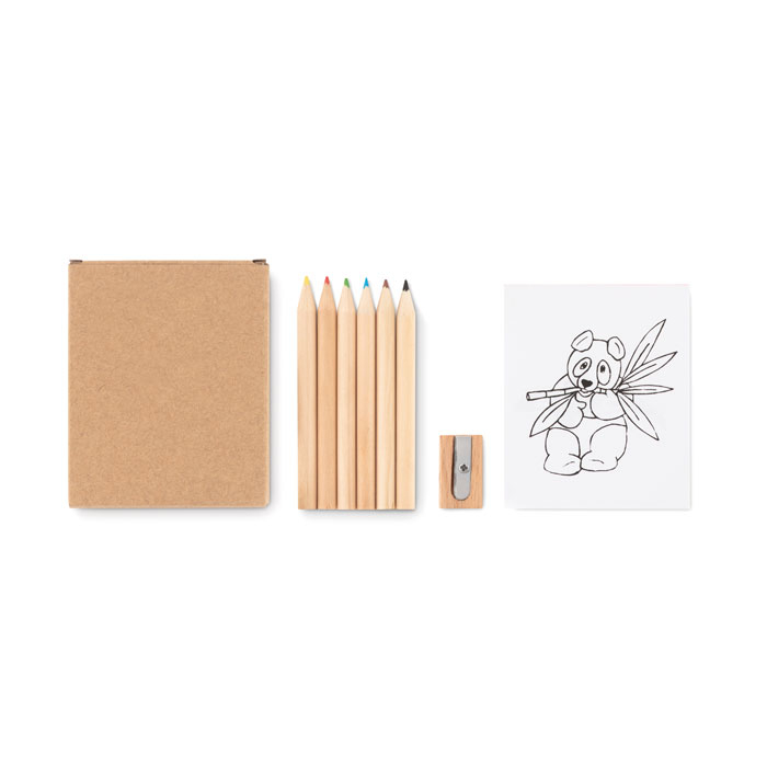 Set de coloriage avec 6 crayons de couleur en bois et taille-crayon