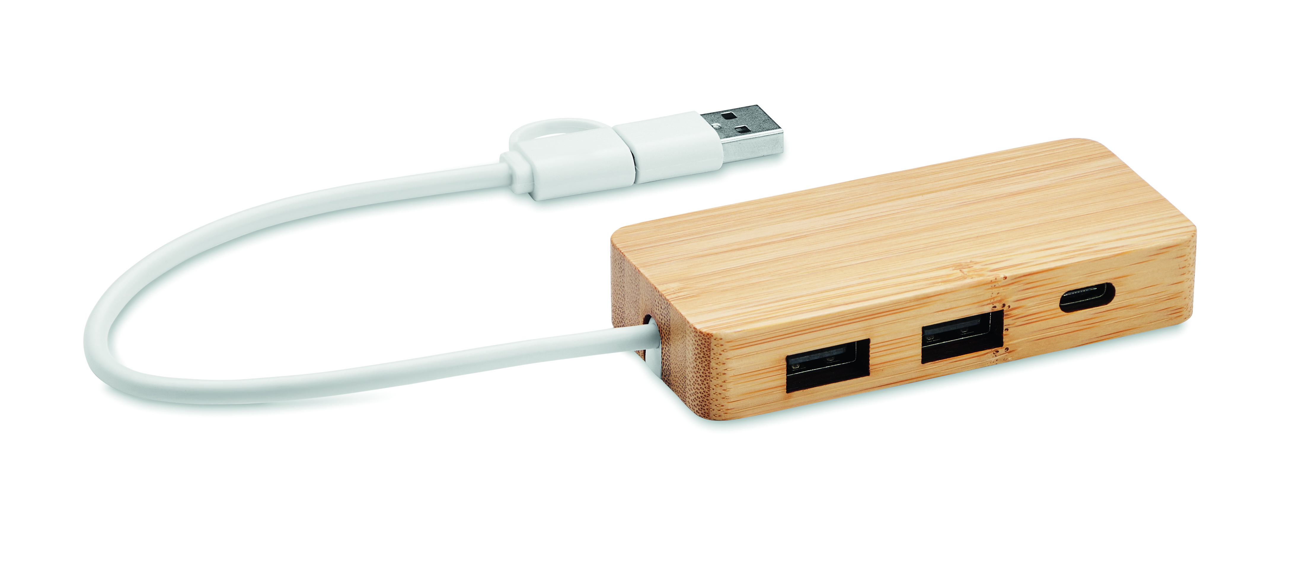 Hub USB 3 ports en bambou USB-C/A