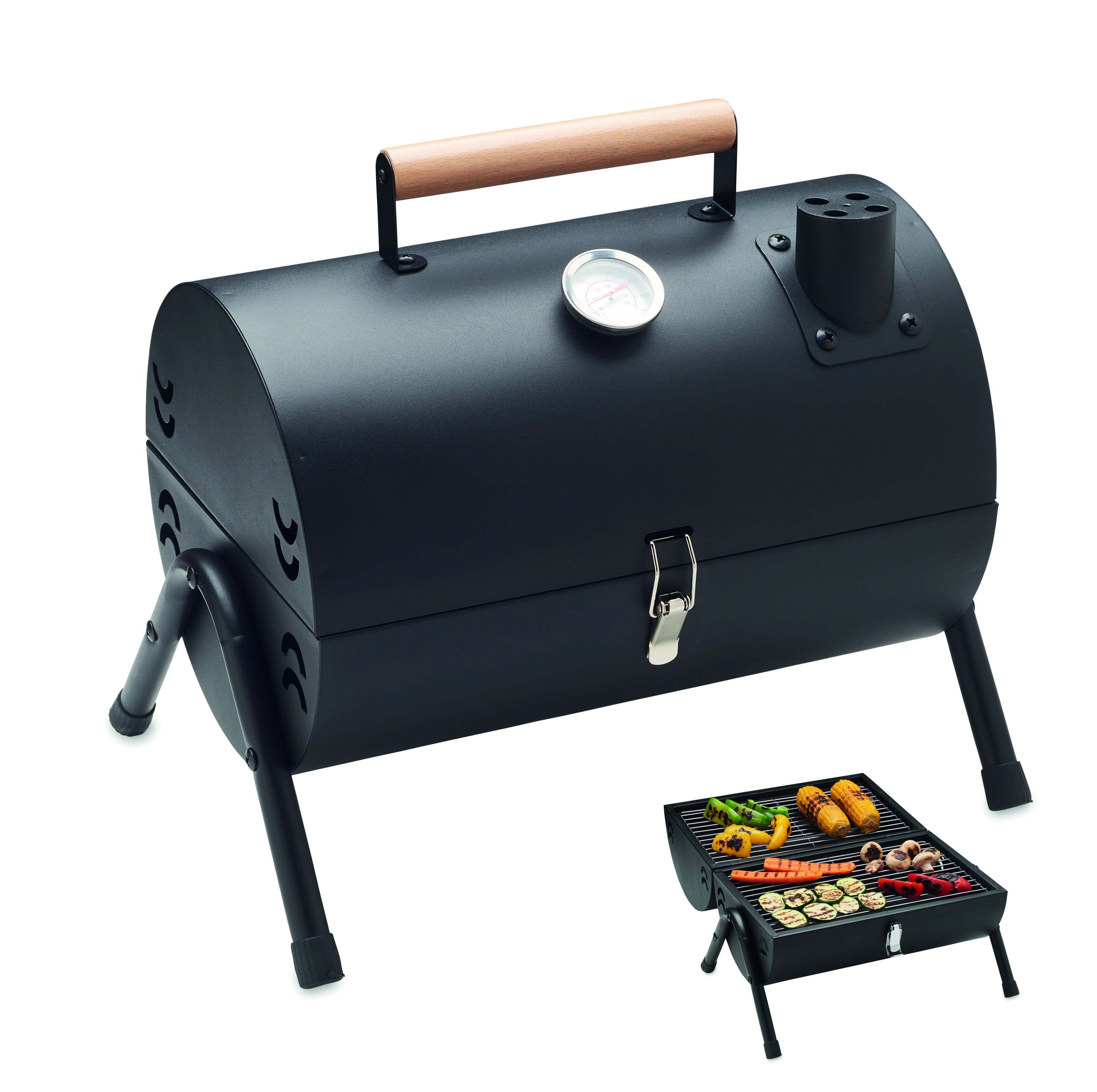 Barbecue portable en fer avec cheminée et thermomètre