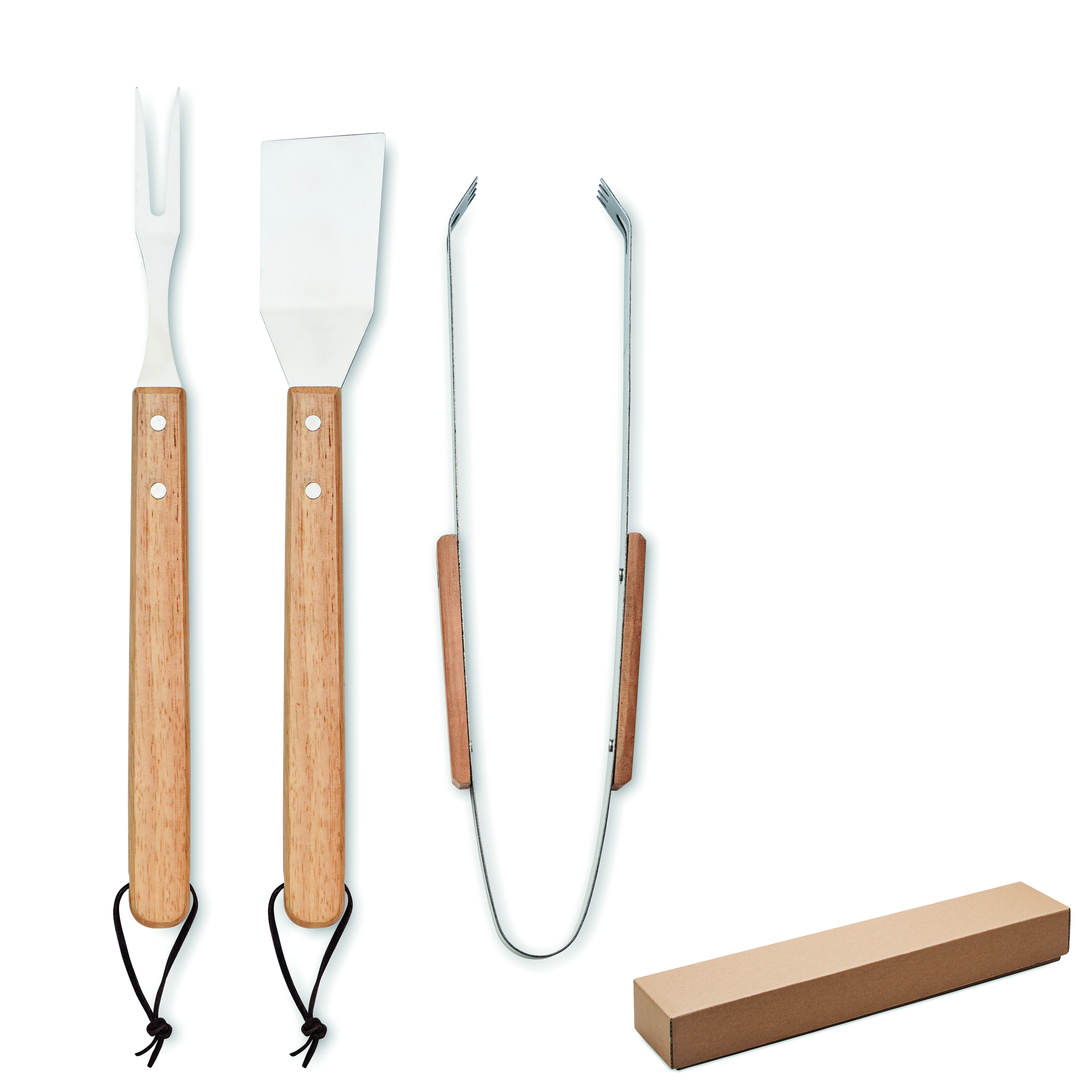 Set barbecue 3 ustensiles inox manches chêne