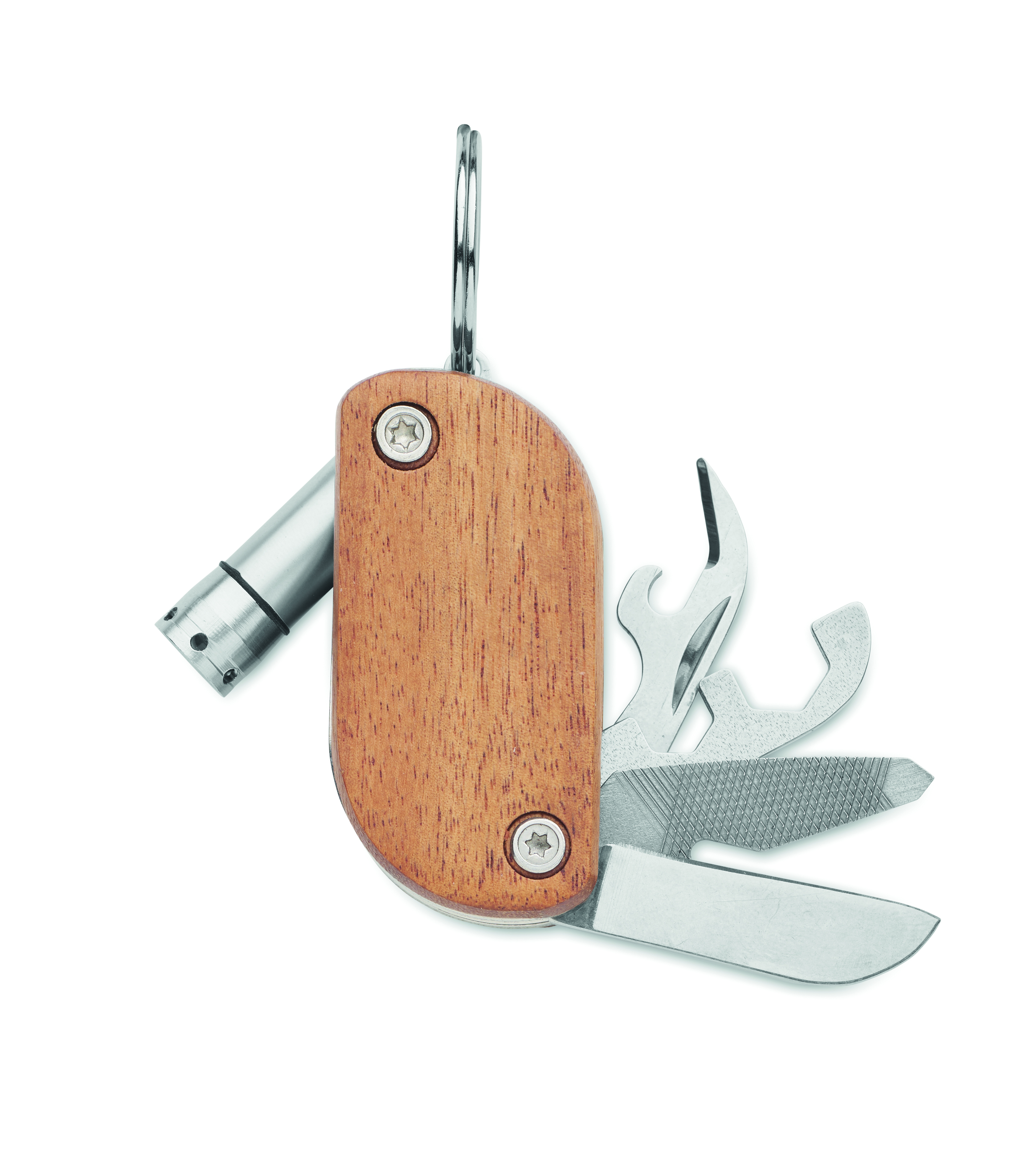 Couteau de poche multi-outils inox bois LED