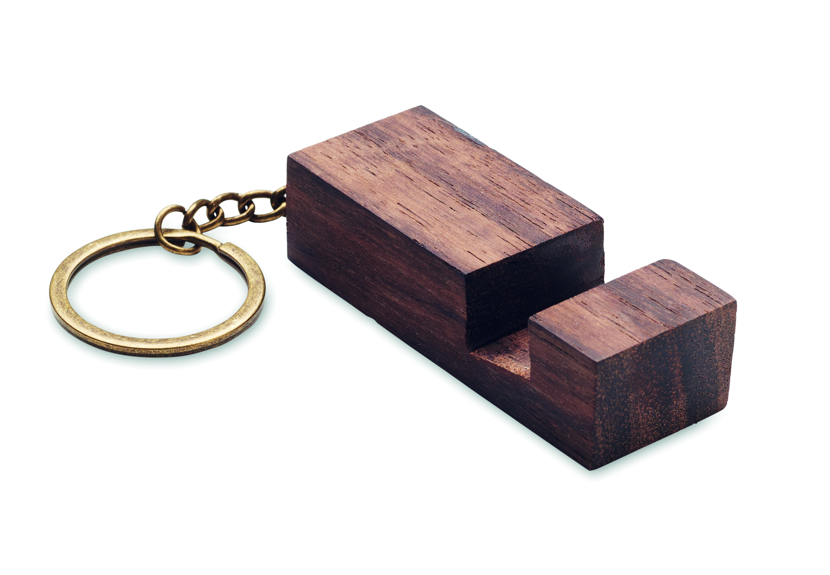 Porte-clés support téléphone en bois de noyer