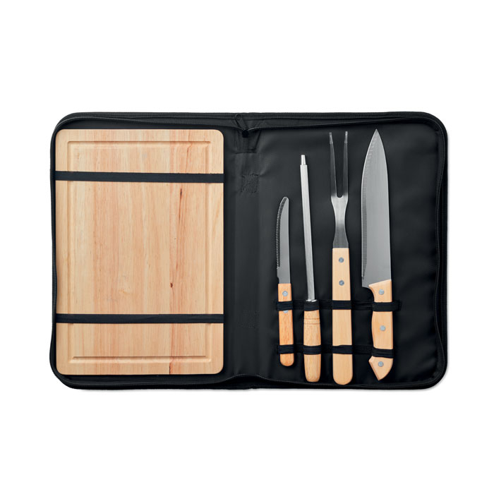 Ensemble 4 accessoires de barbecue avec planche a decouper bambou