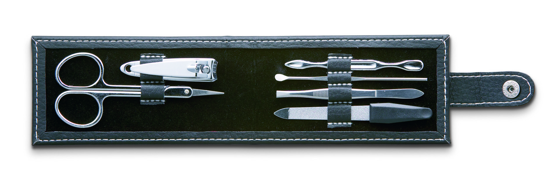 Set manucure ovale en pochette PU 6 pièces en acier inox