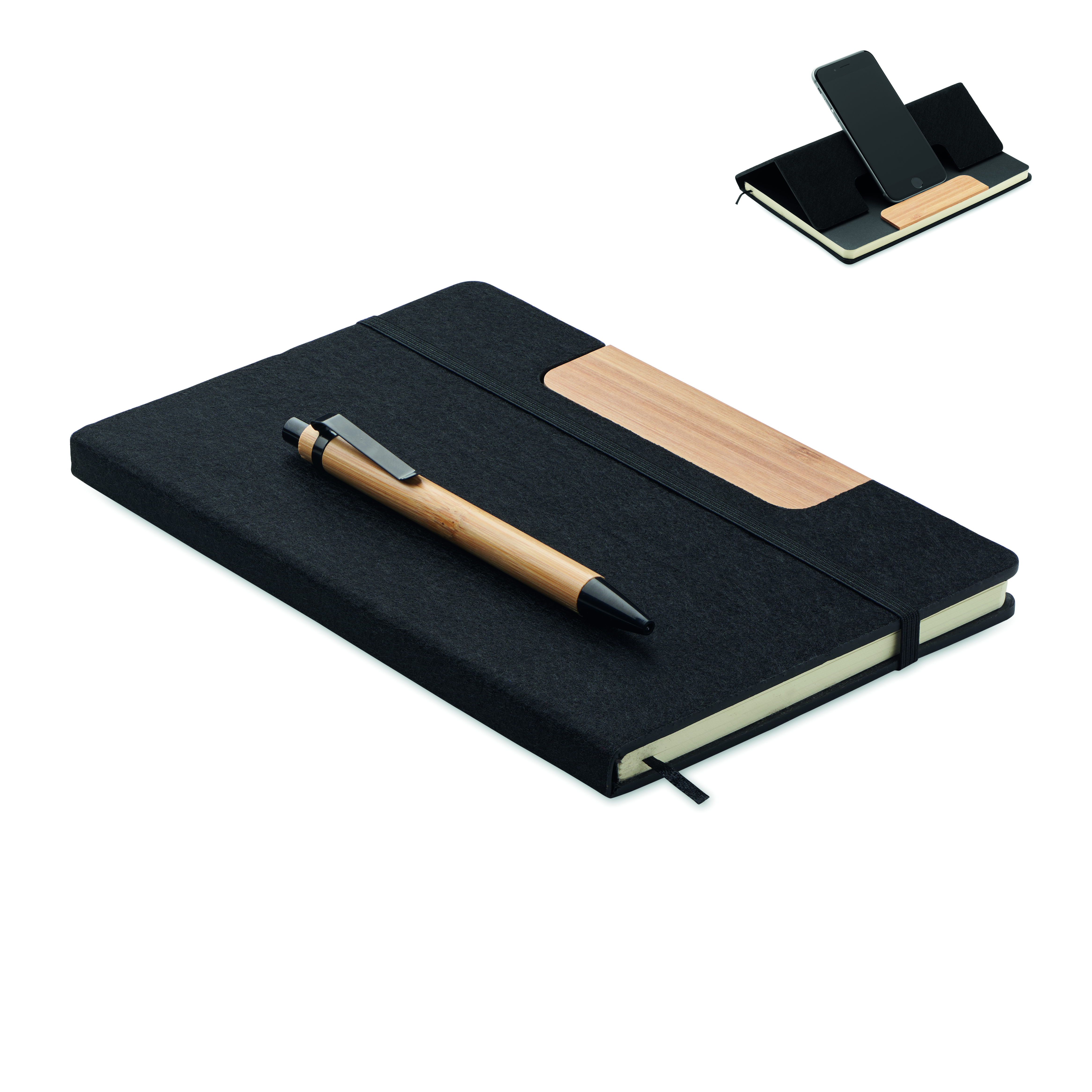 Carnet A5 en feutre RPET avec stylo bambou