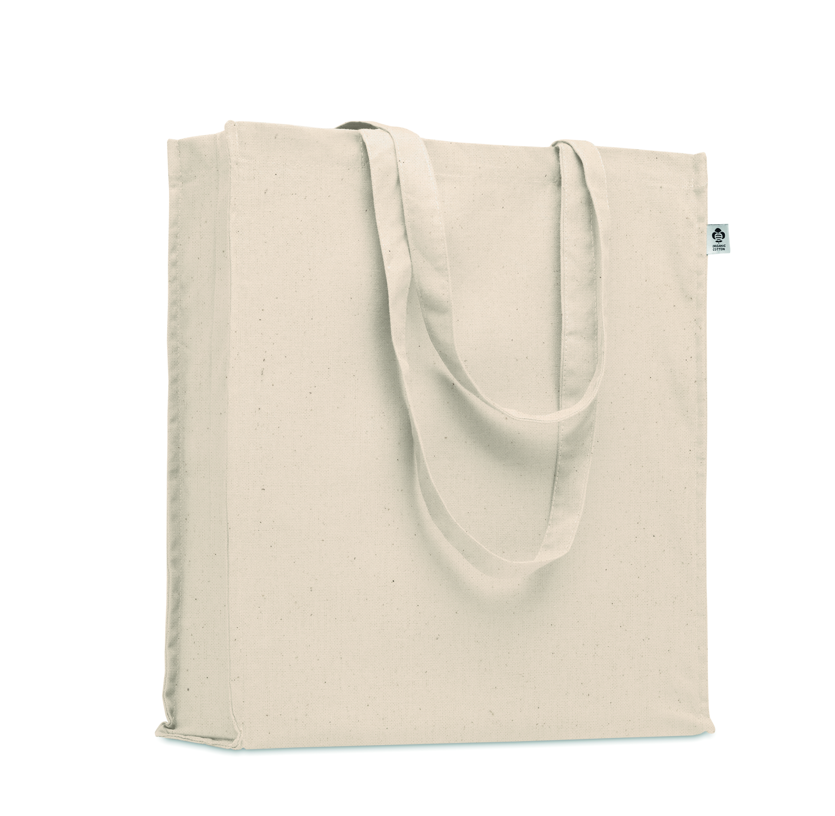 Sac shopping en coton bio 220 g/m² à longues anses avec soufflet