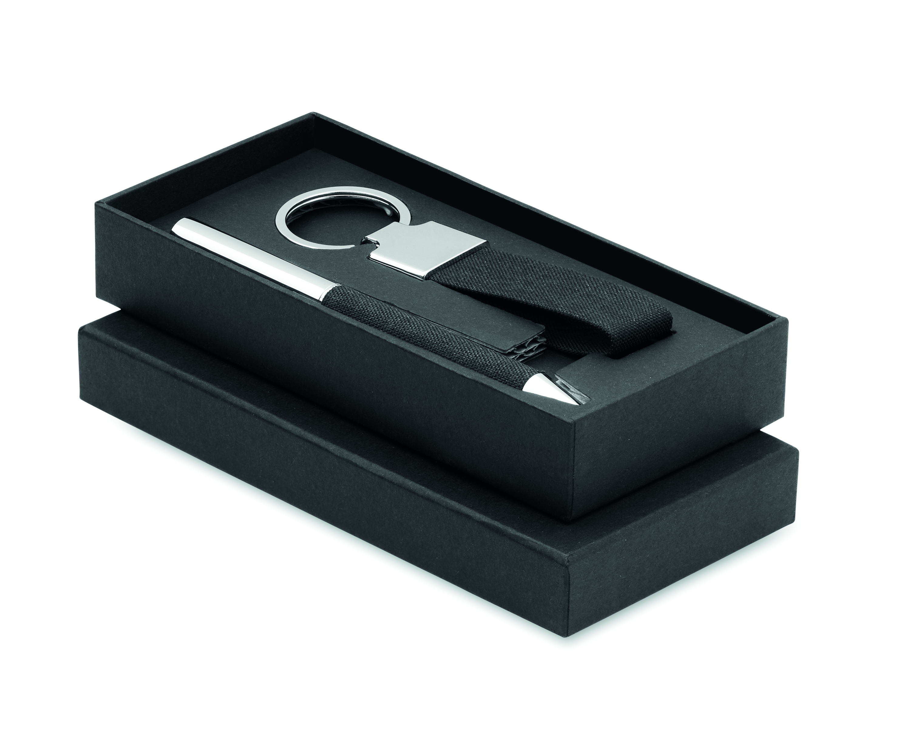 Coffret cadeau stylo bille métal et porte-clés RPET