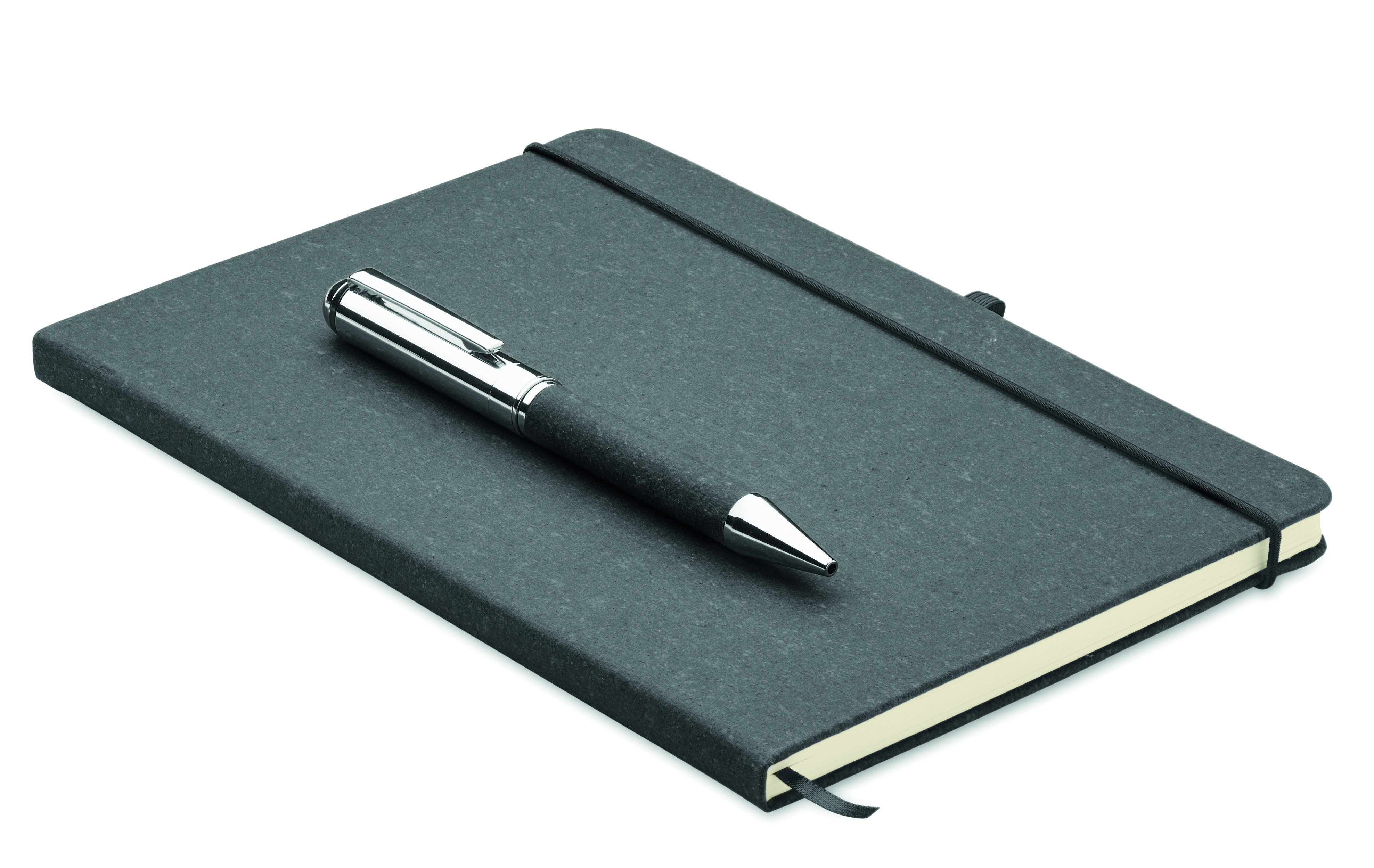 Carnet A5 en cuir recyclé et stylo métallique