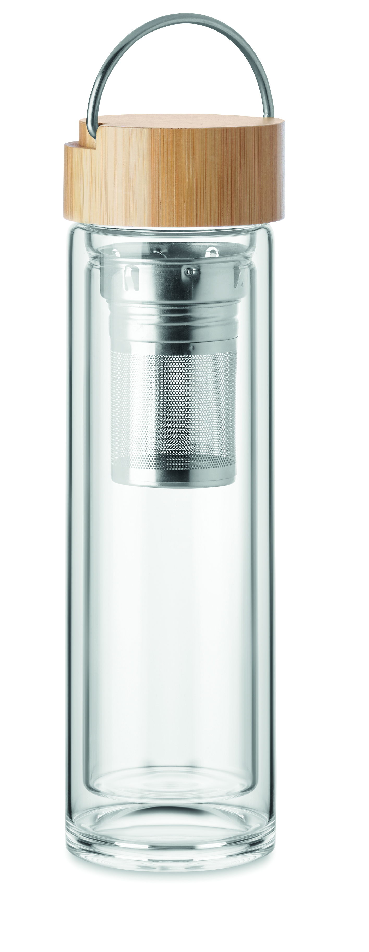 Bouteille en verre double paroi 400 ml avec couvercle bambou et infuseur