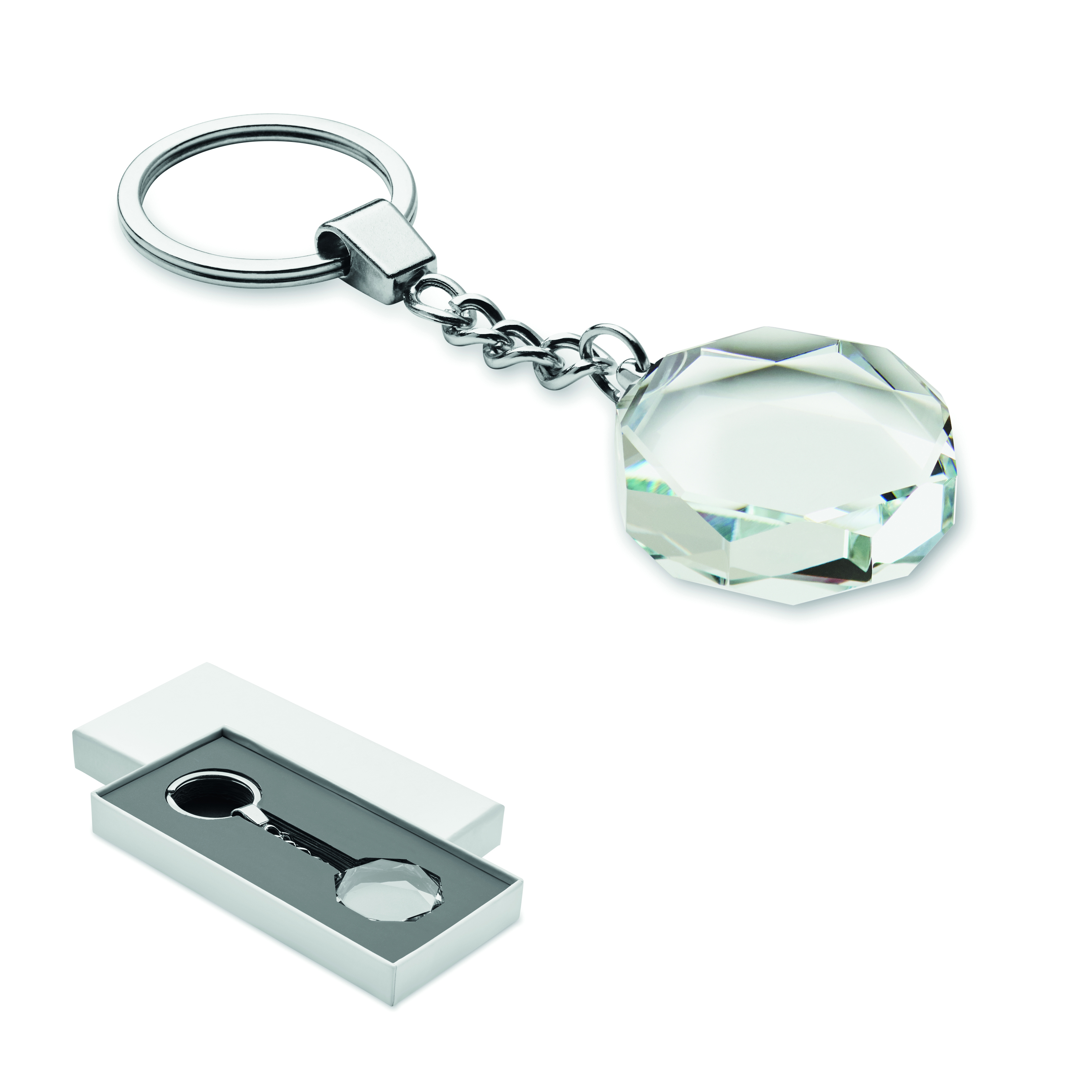 Porte-clés rond en verre biseauté