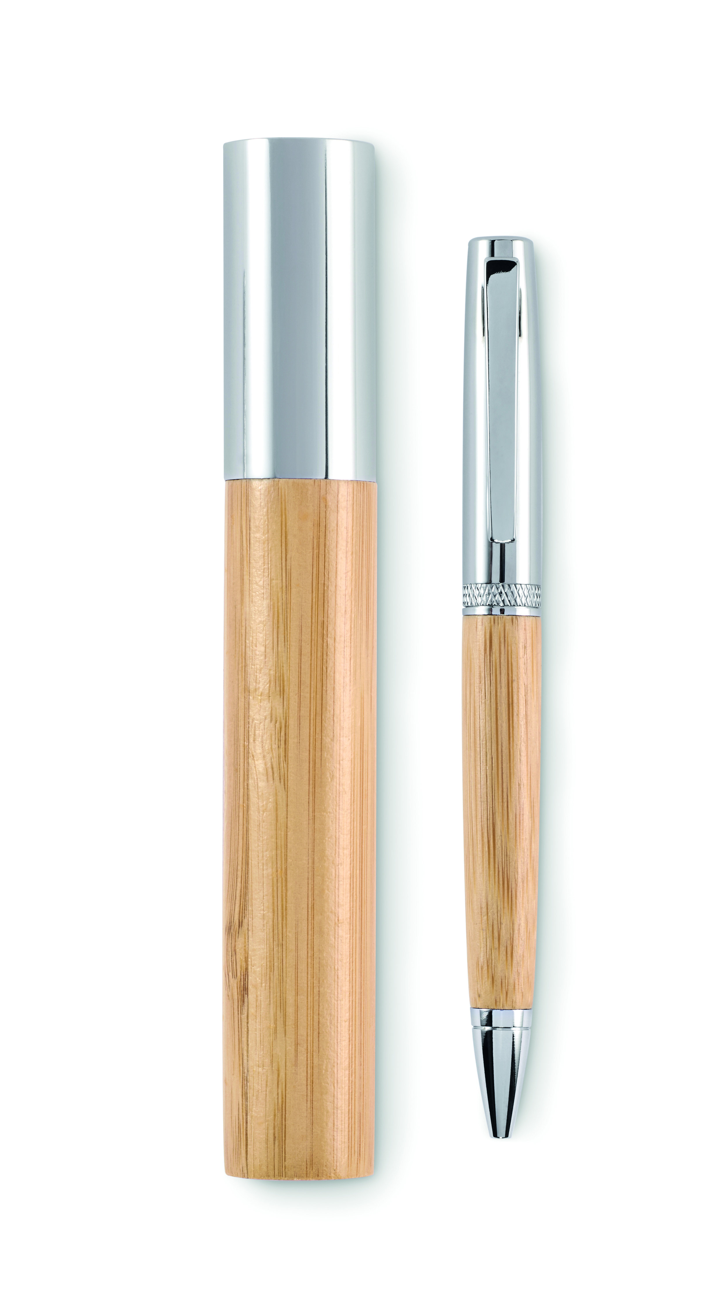 Stylo-bille twist en métal finition bambou avec étui tube
