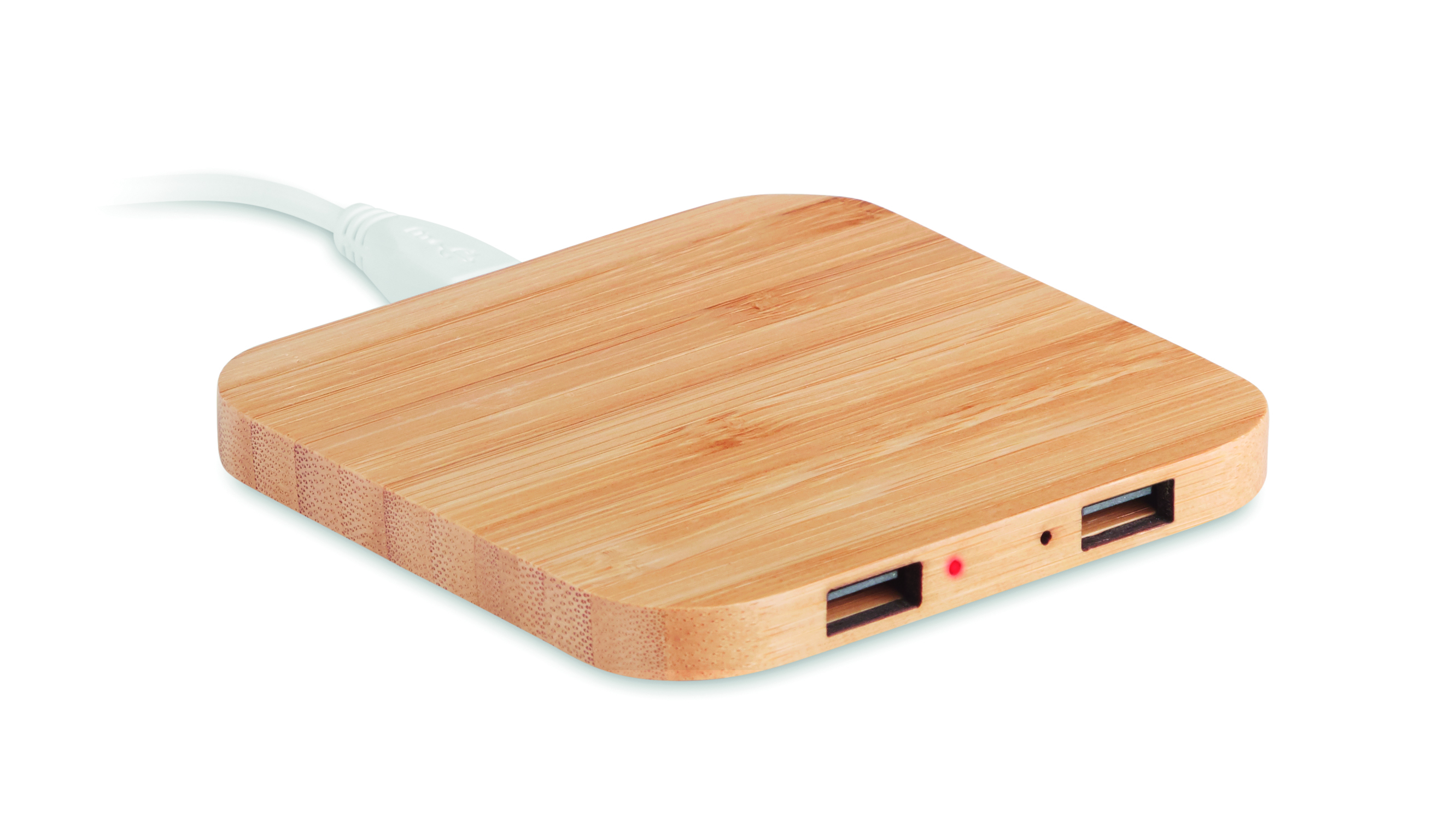 Chargeur sans fil en bambou 5W avec hub USB 2 ports