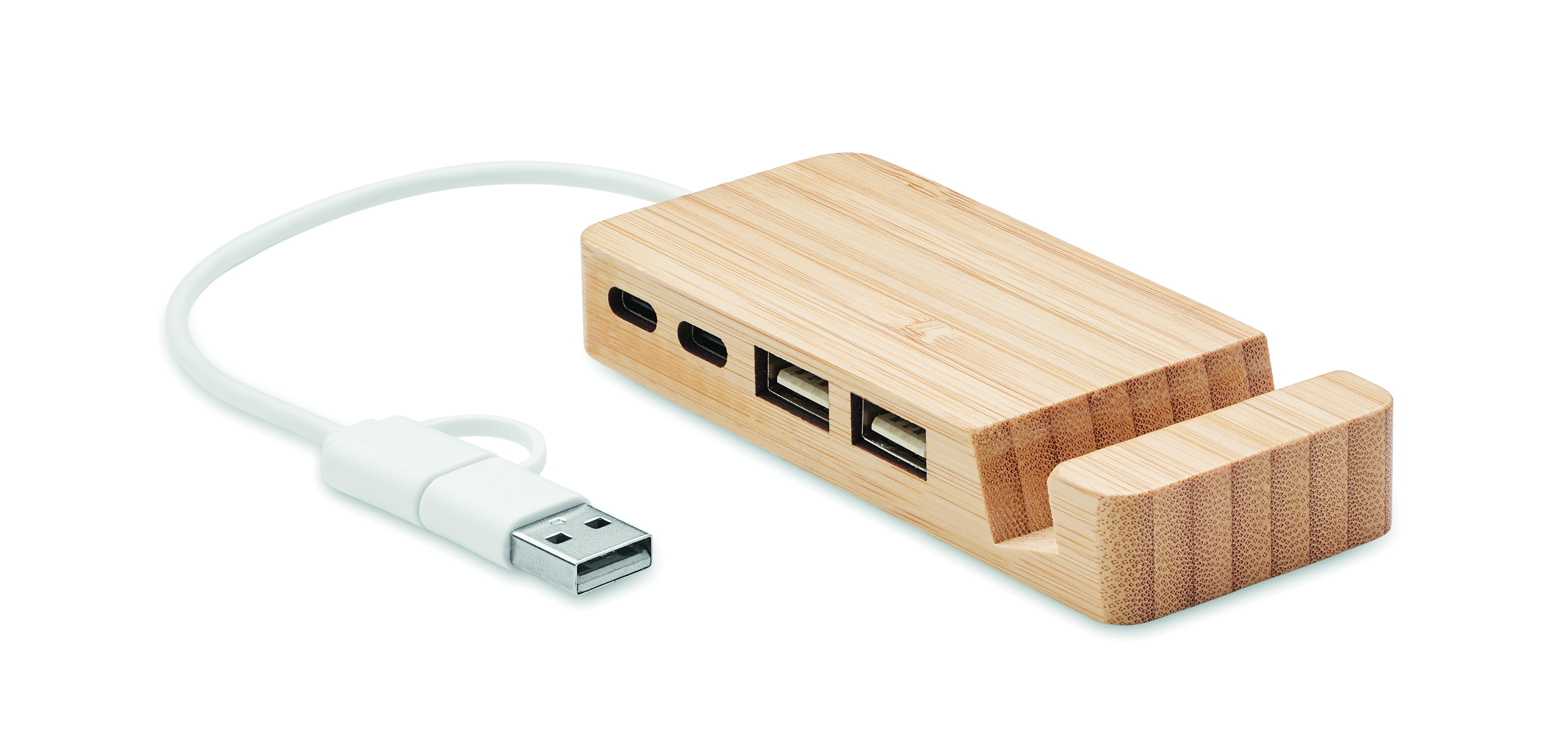 Hub USB 4 ports en bambou USB-C/A