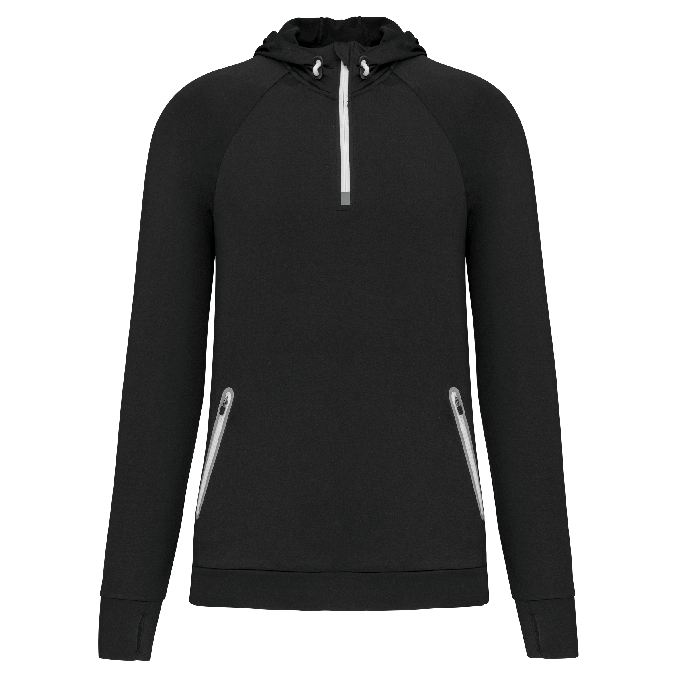 Sweat-shirt à capuche 1/4 zip sport en polyester/élasthanne - Unisexe