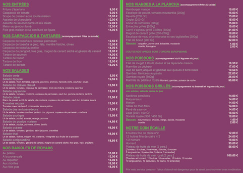menu de restaurant discount